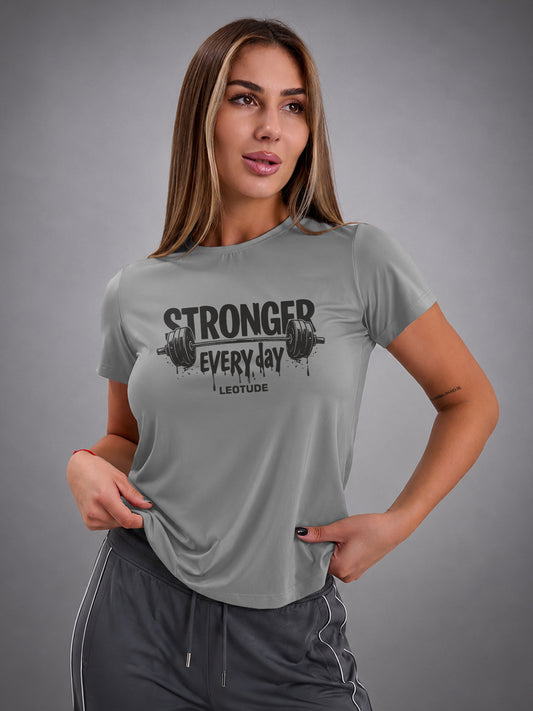 Leotude Women's Grey Stronger Every Day Printed T-Shirt
