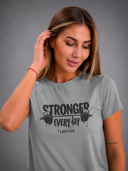 Leotude Women's Grey Stronger Every Day Printed T-Shirt
