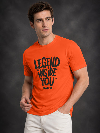 Leotude Orange Legend Inside You Printed Regular Fit Tshirt for Men