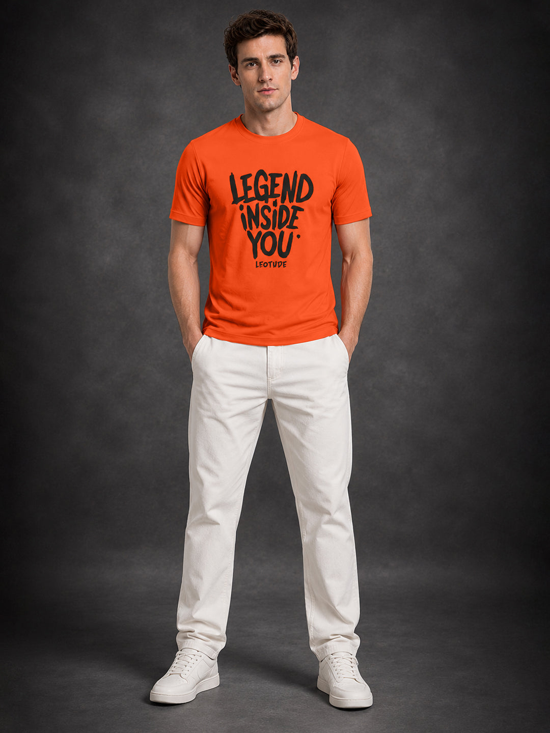 Leotude Orange Legend Inside You Printed Regular Fit Tshirt for Men