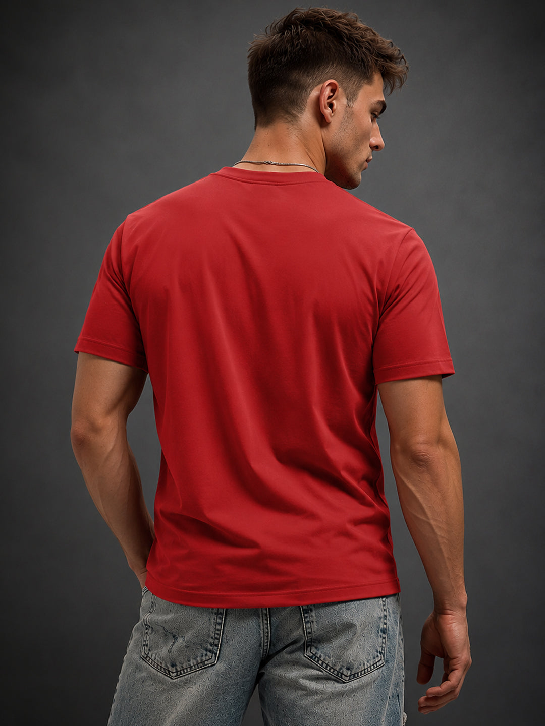 Leotude Red Calm Down Printed Regular Fit Tshirt for Men