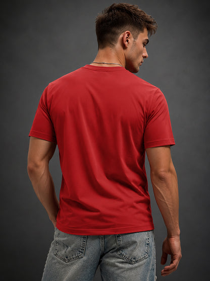 Leotude Red Calm Down Printed Regular Fit Tshirt for Men
