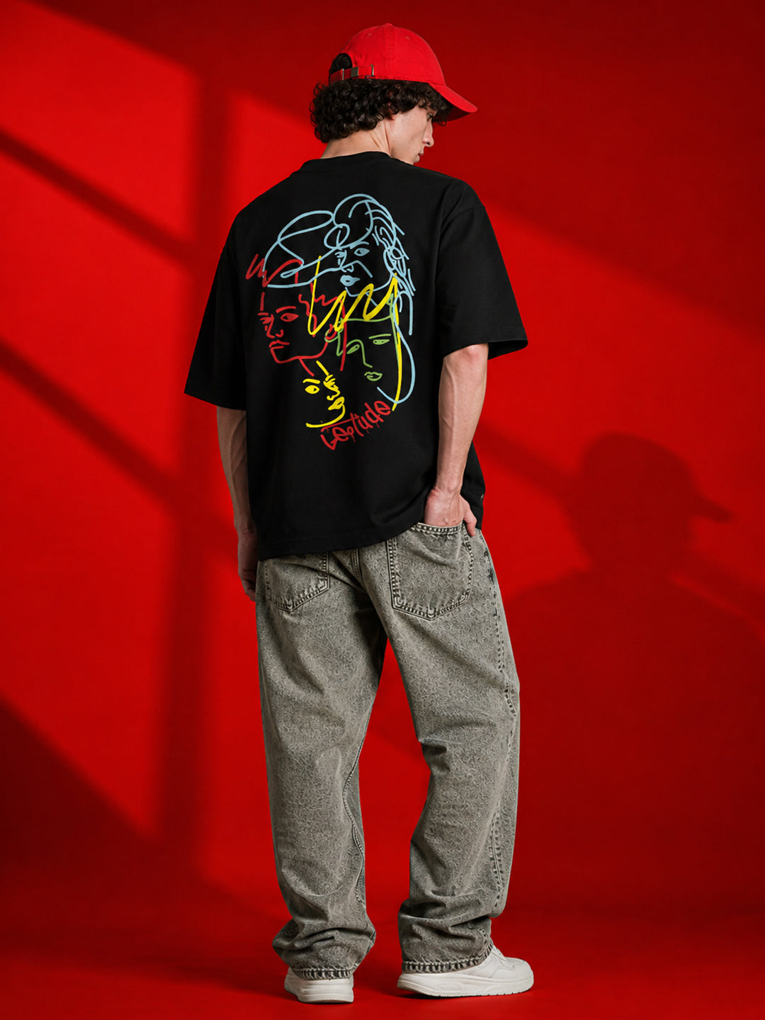 Leotude Black Faces Printed Oversized Tshirt for Men