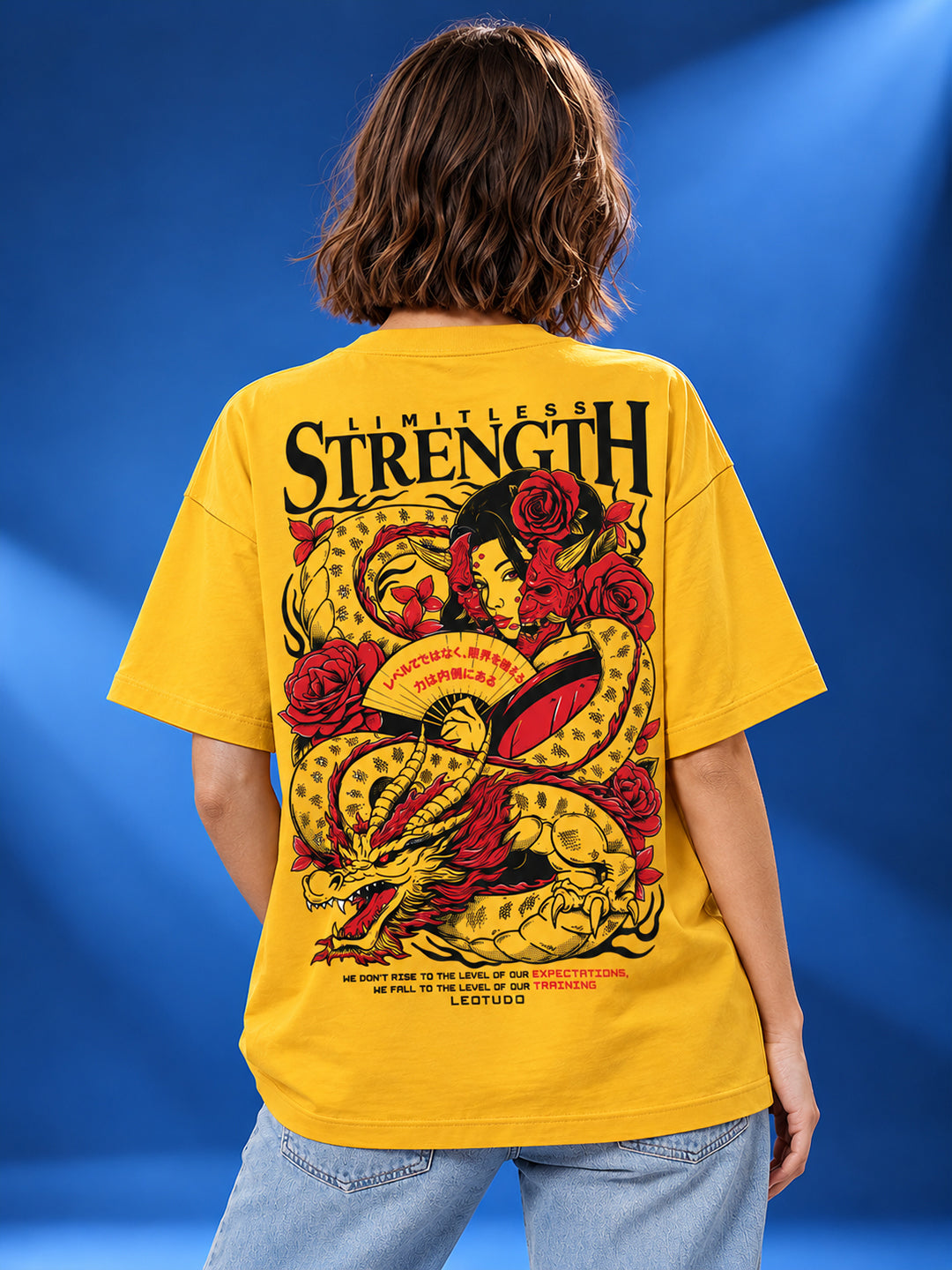 Leotude Women "Limitless Strength" Yellow Oversized T-Shirt