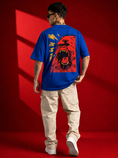 Leotude Men "Wild Roar" Printed Oversized T-Shirt — Royal Blue Streetwear Tee