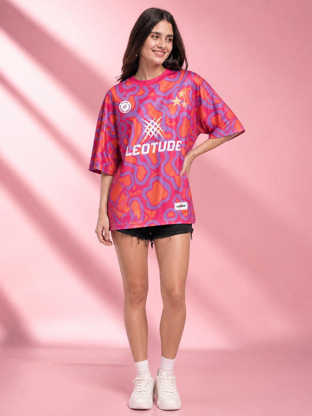 Leotude Women's Pink Funkwave Printed T-Shirt