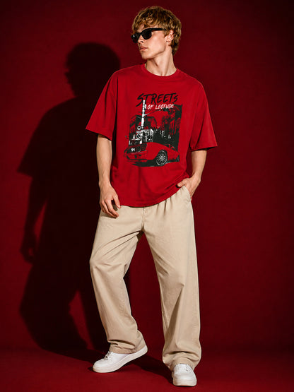 Leotude Men "Streets" Red Oversized T-Shirt