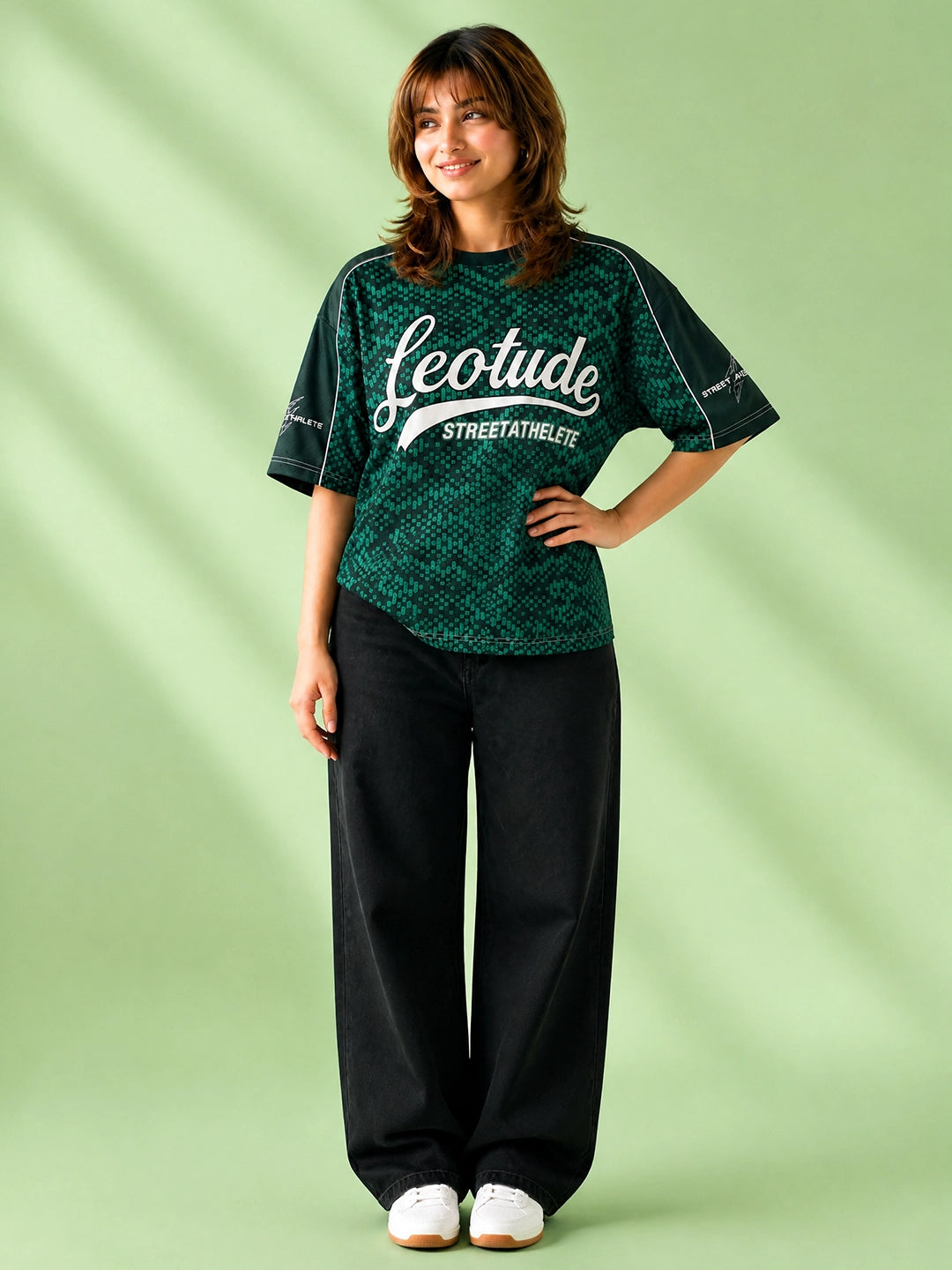 Leotude Women's Green Street Athlete Printed T-Shirt