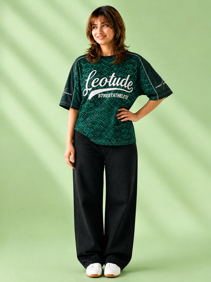 Leotude Women's Green Street Athlete Printed T-Shirt