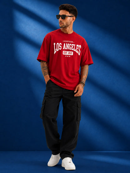Leotude Men "Los Angeles" Red Oversized T-Shirt