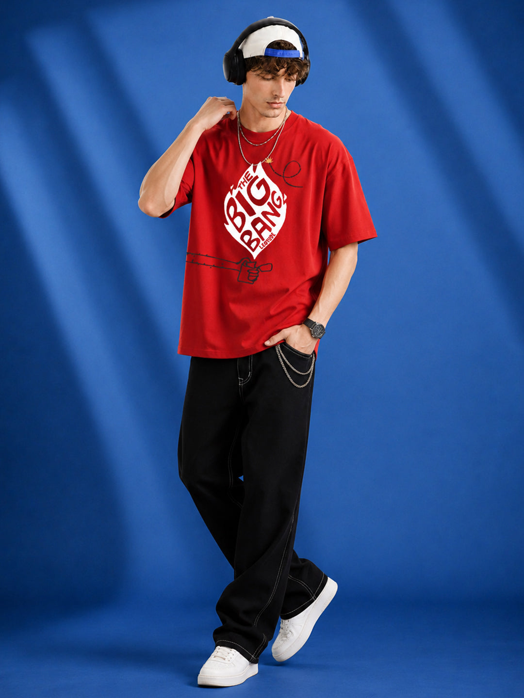 Leotude Men "The Big Bang" Red Oversized T-Shirt