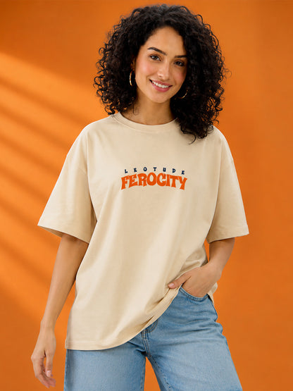 Leotude Women's Beige Ferocity Dragon Premium T-Shirt