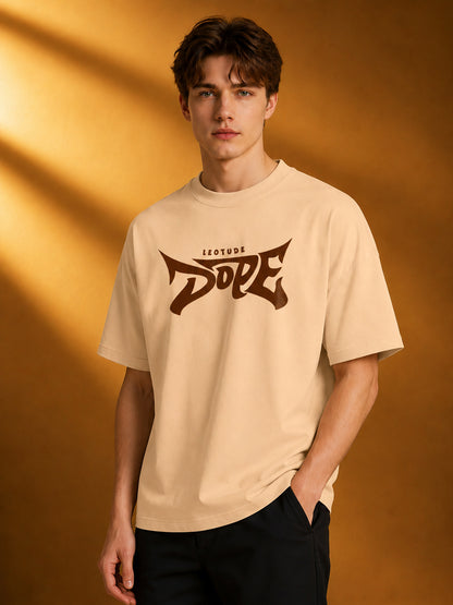 Leotude Men's Beige Dope Printed Oversized T-Shirt
