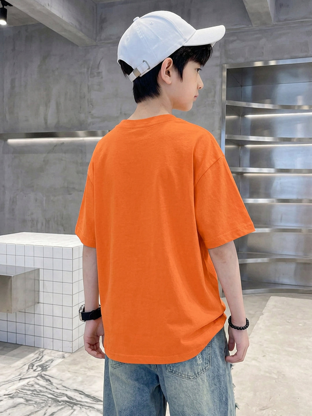 Leotude Boys' Orange Racing Boy Printed T-Shirt