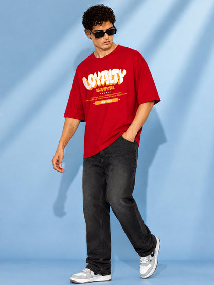 Leotude Men "Loyalty Is A Myth" Red Oversized T-Shirt