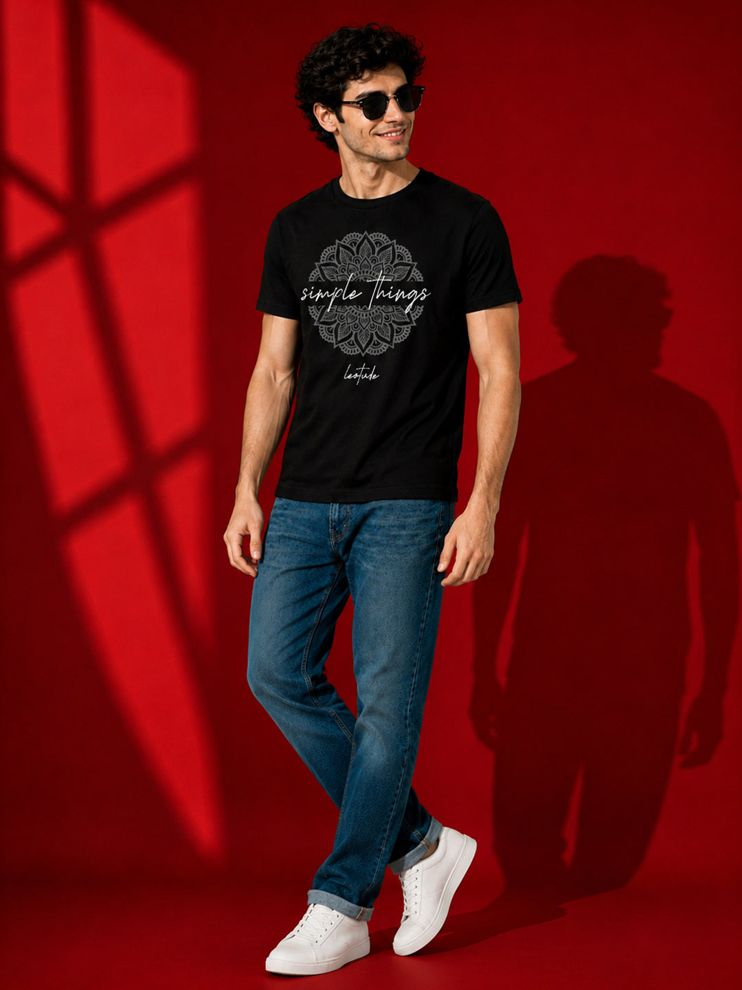 Leotude Men's Black Simple Things Printed T-Shirt