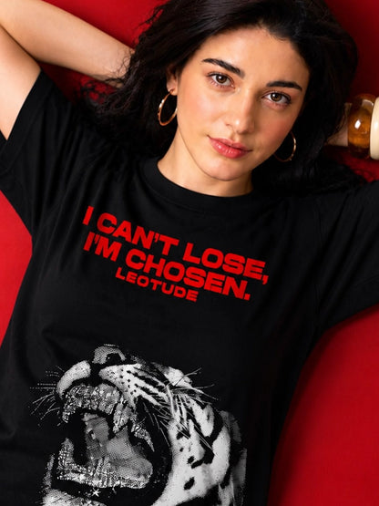 Leotude Black Chosen Printed Oversized Tshirt for Women