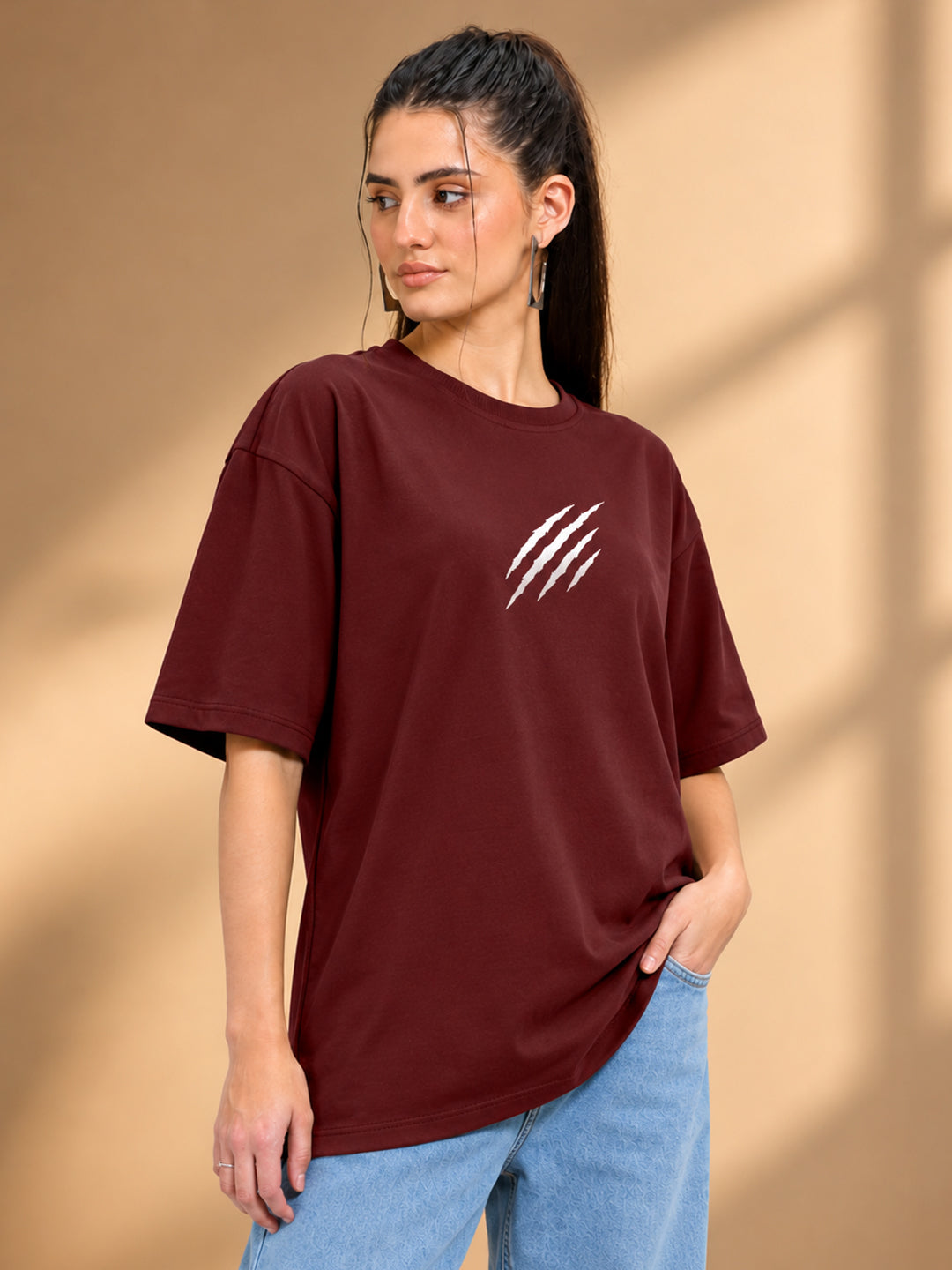 Leotude Women's Brown Claw Mark Premium T-Shirt