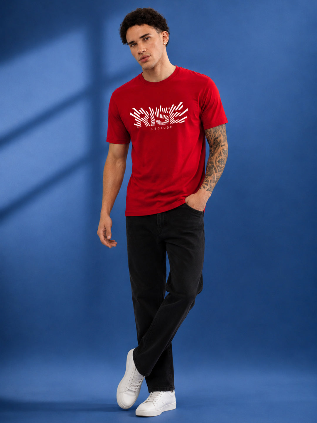 Leotude Men's Red Rise Printed T-Shirt