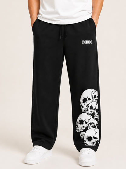 Leotude Men's Black Skull Premium Trackpants