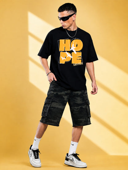Leotude Men's "Hope" Printed Oversized T-Shirt — Black Streetwear Tee