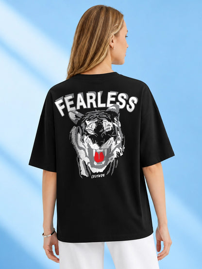 Leotude Black Fearless Printed Oversized Tshirt for Women