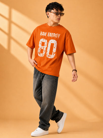 Leotude Men "Raw Energy 80" Orange Oversized T-Shirt
