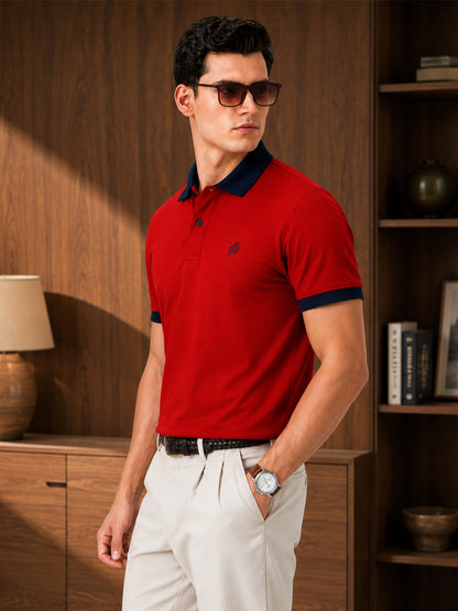 Leotude Men's Red Contrast Collar Polo T-Shirt