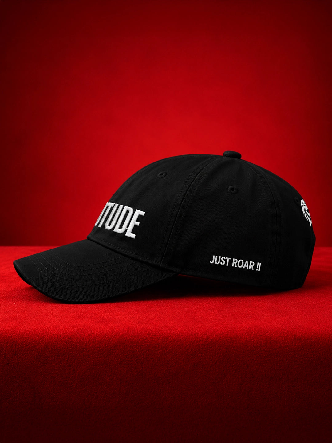 Leotude "Just Roar" Black Embroidered Cap — Unisex Cotton Baseball Cap