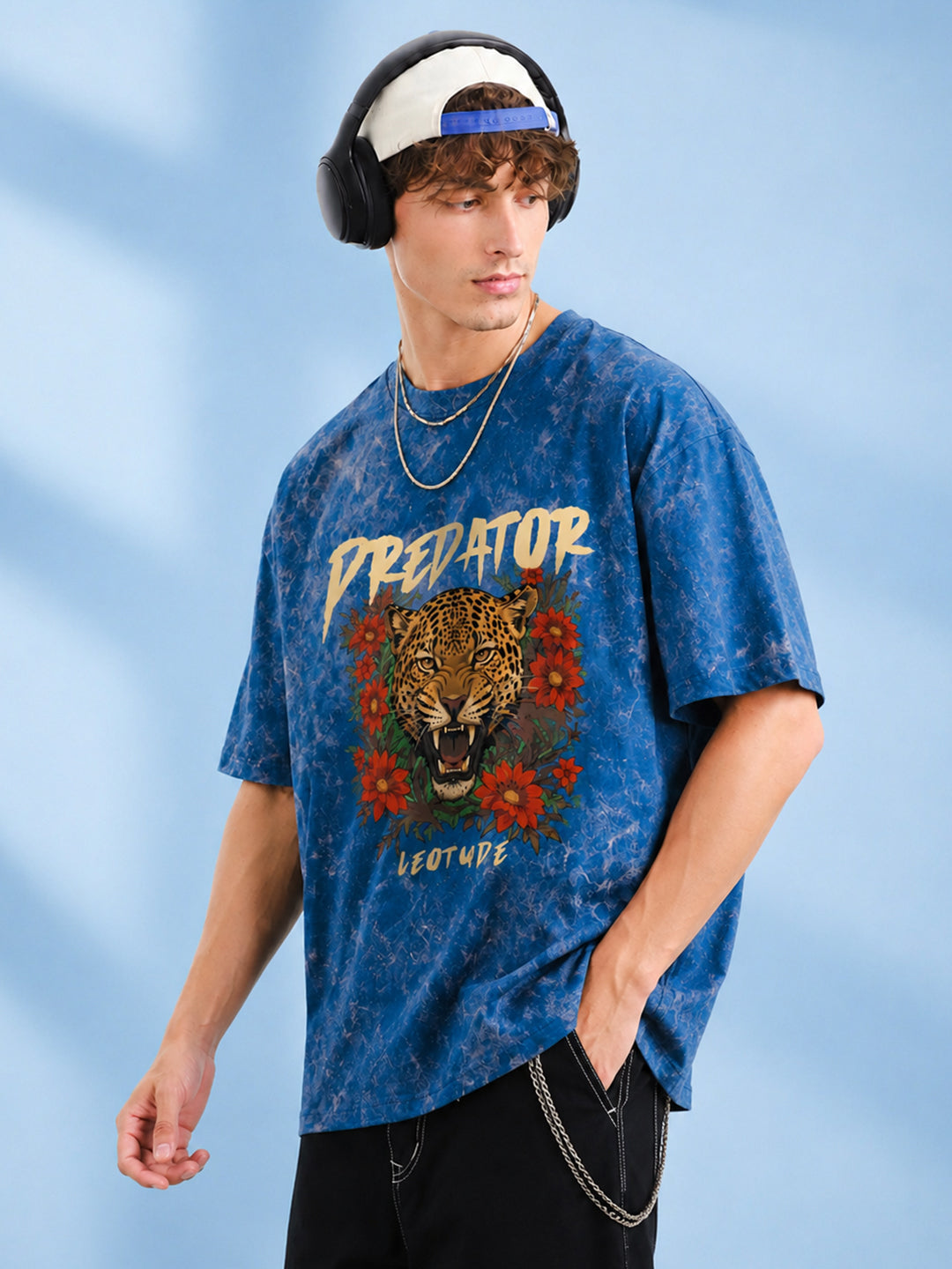 Leotude Men's Blue PREDATOR Printed T-Shirt