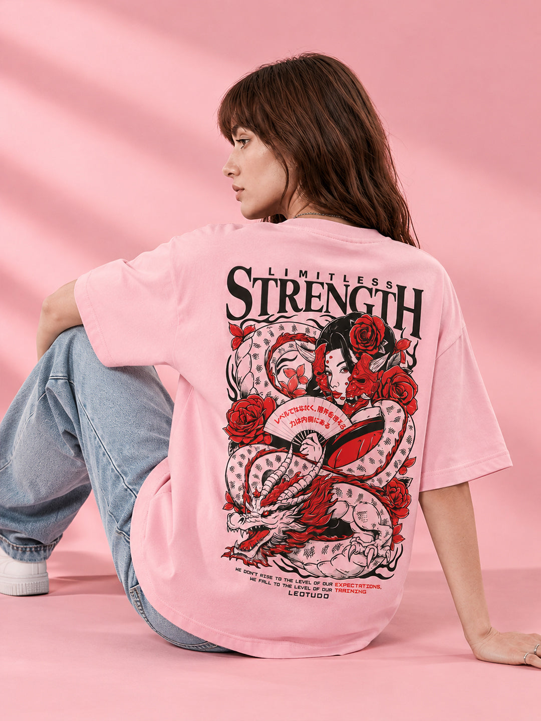Leotude Women "Limitless Strength" Pink Oversized T-Shirt