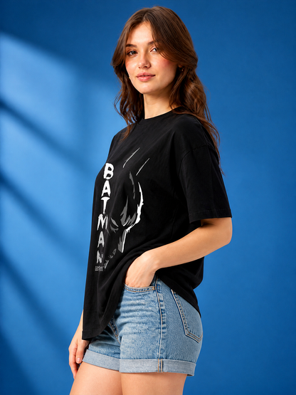 Leotude Bat Hero Graphic Oversized T-Shirt — Women's Black Streetwear Tee