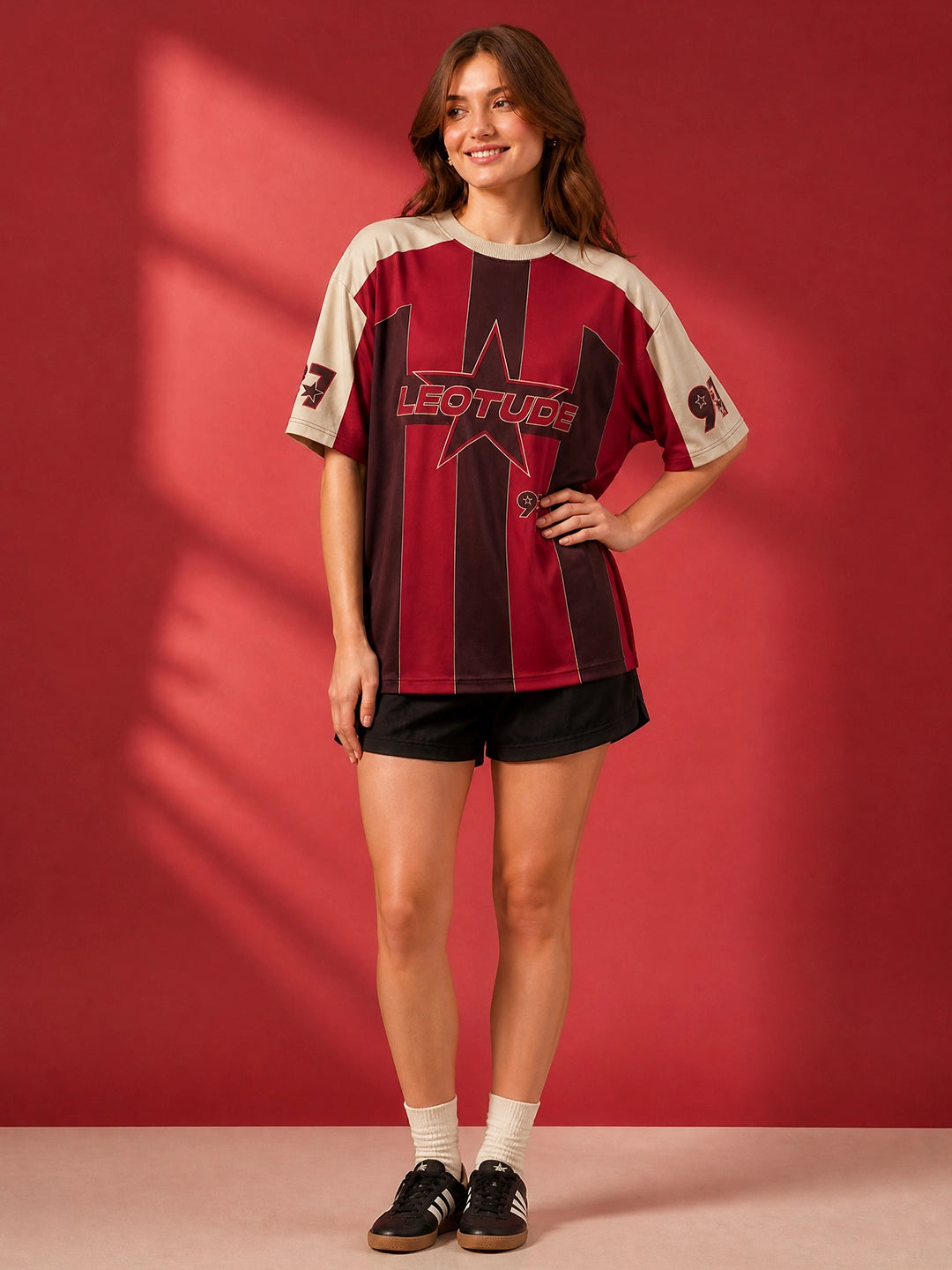 Leotude Women's Maroon Star 91 Printed T-Shirt