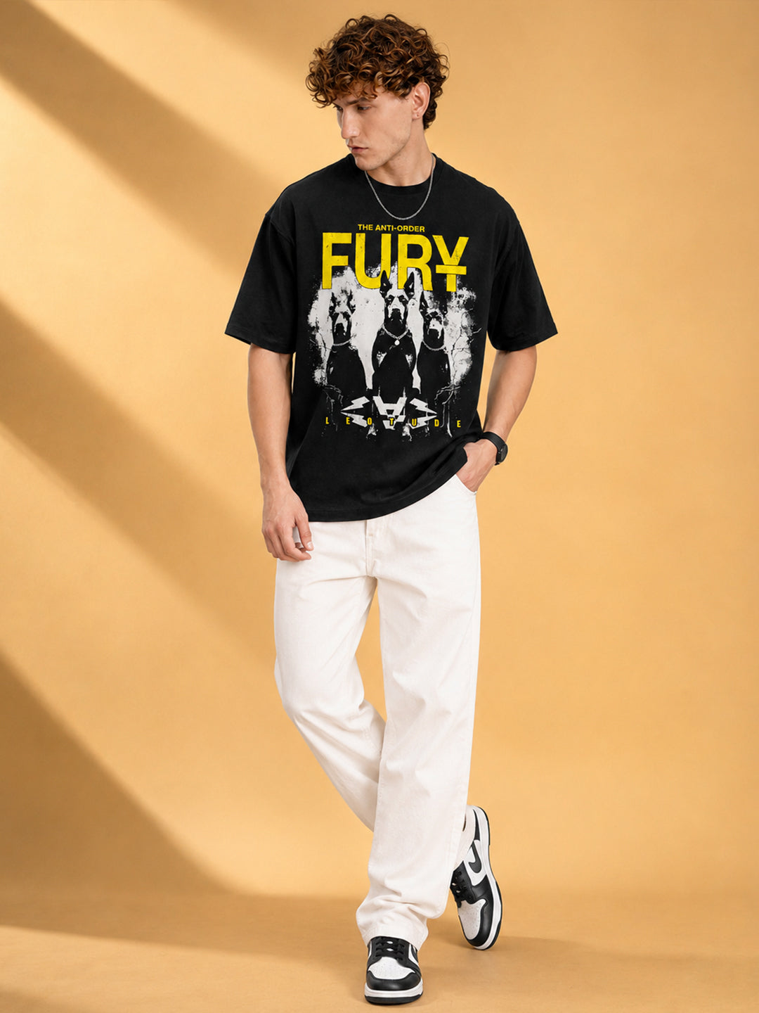 Leotude Men's "Fury" Printed Oversized T-Shirt — Black Streetwear Tee