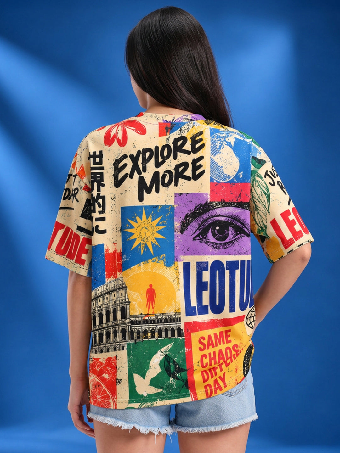 Leotude Women's Multicolor Explore Printed T-Shirt