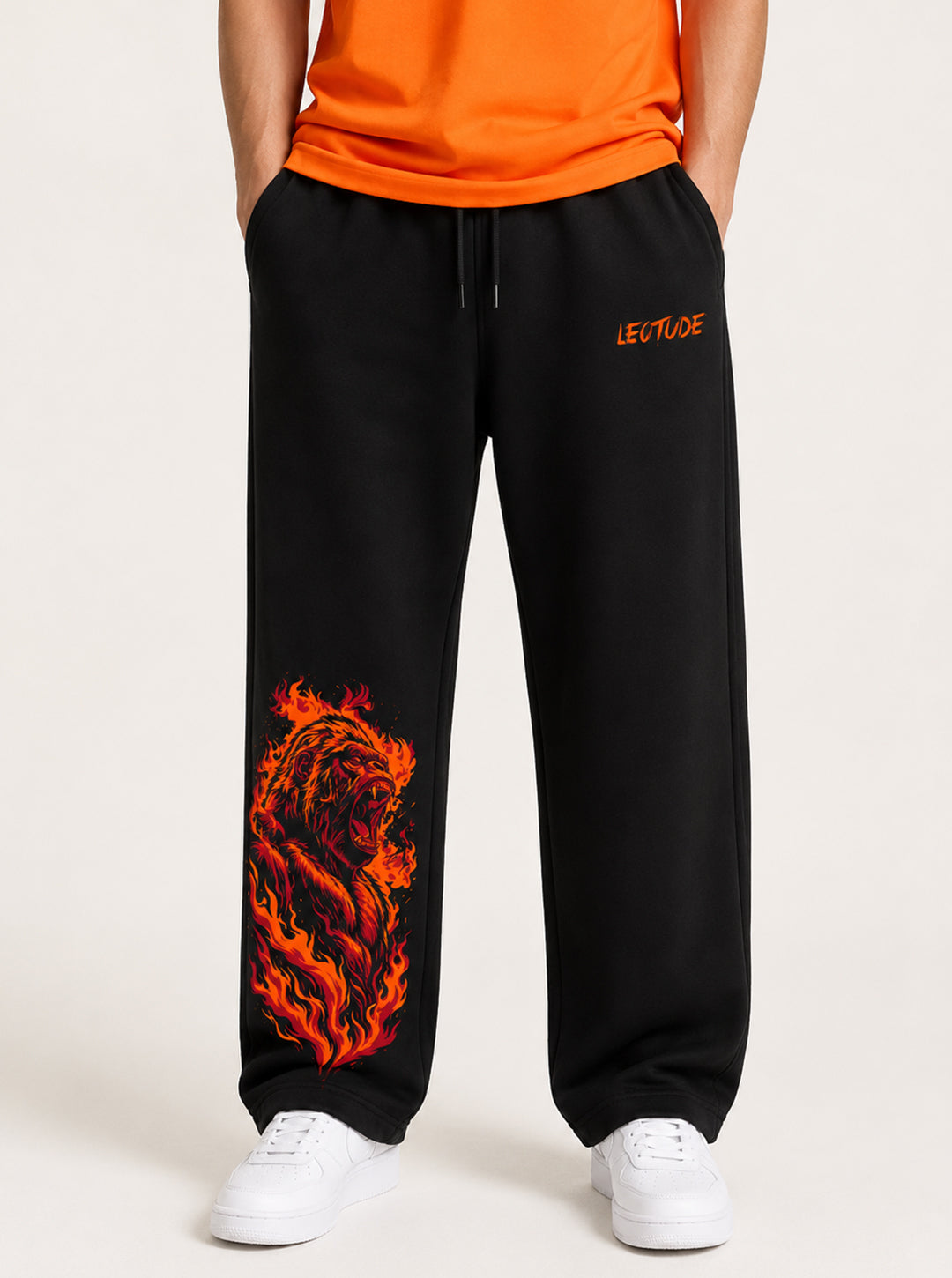 Leotude Men's Black Blaze Ape Premium Trackpants