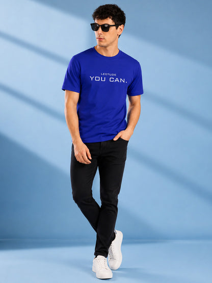 Leotude Blue You Can Printed Regular Fit Tshirt for Men