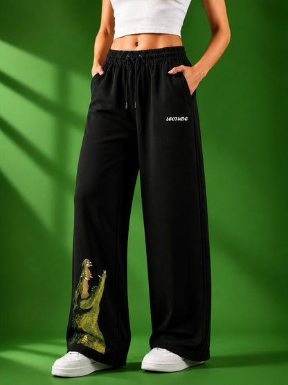Leotude Women's Black Crocodile Premium Trackpants
