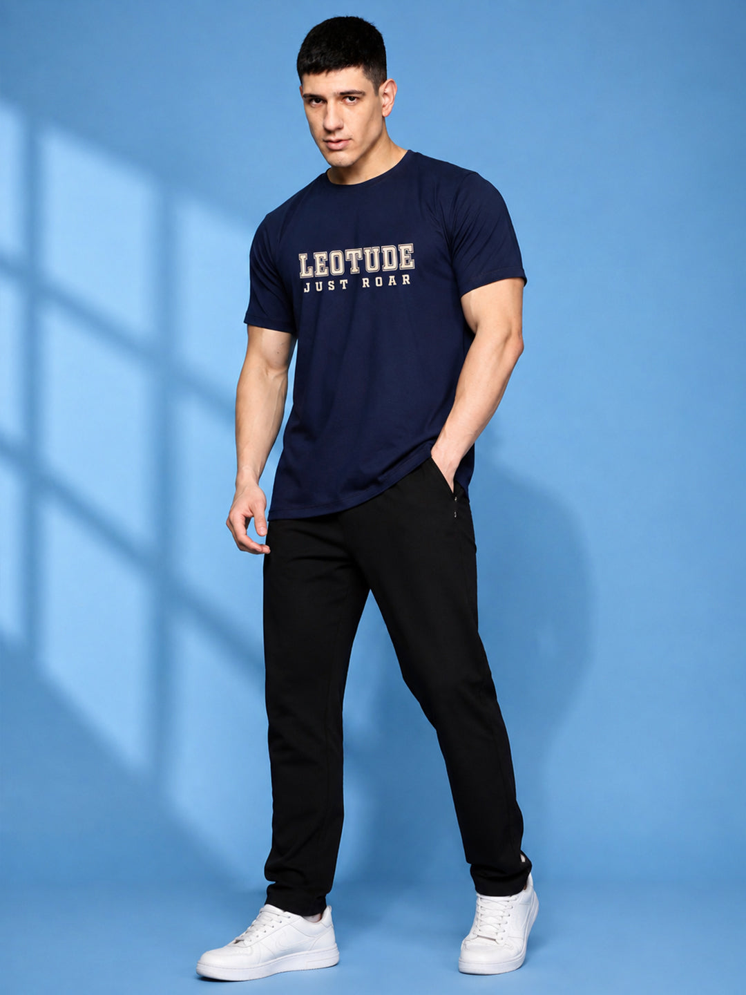 Leotude Men's Navy Blue Varsity Printed T-Shirt