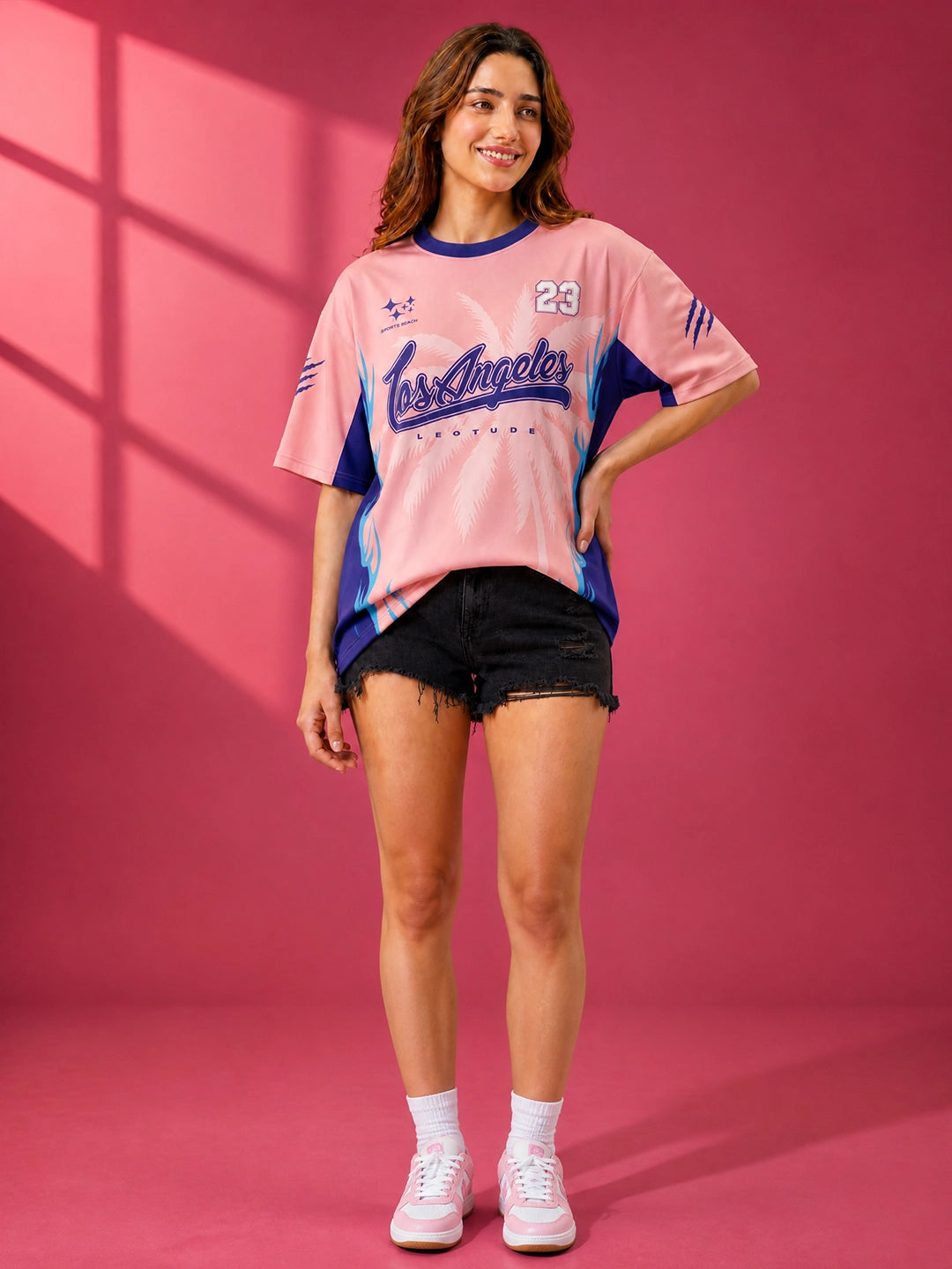 Leotude Women's Pink Los Angeles Printed T-Shirt
