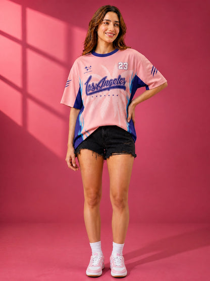 Leotude Women's Pink Los Angeles Printed T-Shirt