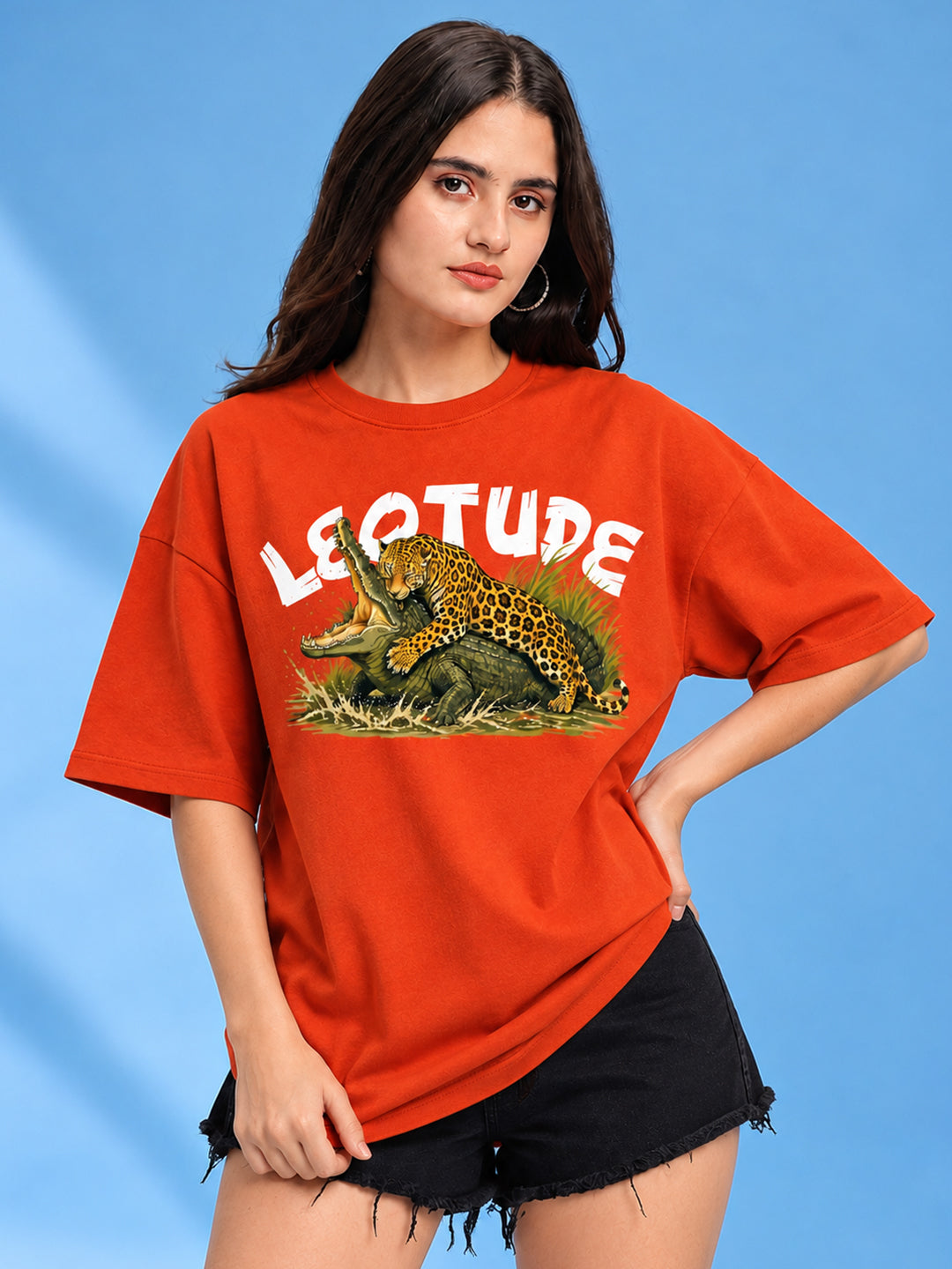 Leotude Women's Orange Leopard Elite T-Shirt