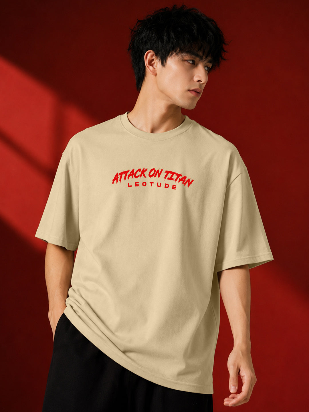 Leotude Men's Cream Attack on Titan Premium T-Shirt