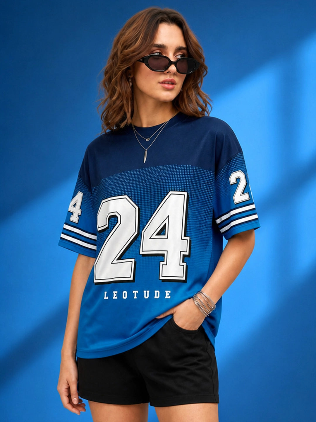 Leotude Women's Blue 24 Printed T-Shirt