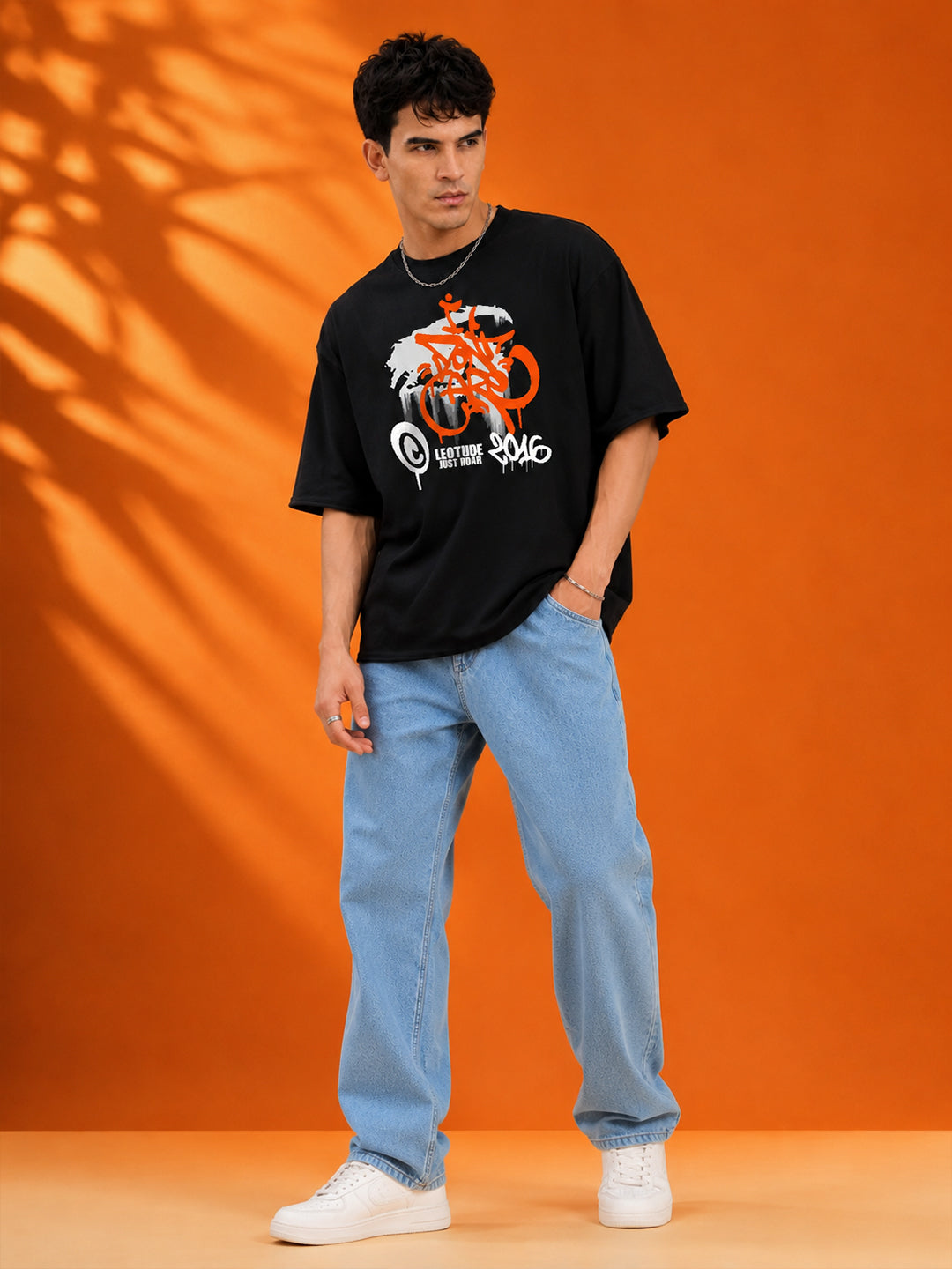 Leotude Men's "Don't Care" Graffiti Print Oversized T-Shirt — Black Streetwear Tee