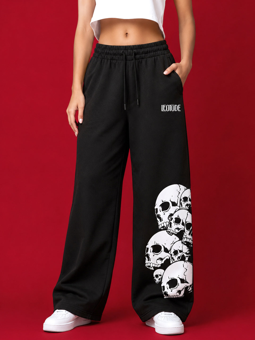 Leotude Women's Black Skull Premium Trackpants