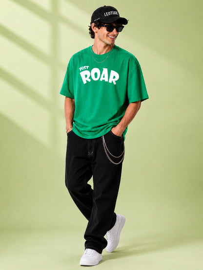 Leotude Men "Just Roar" Green Oversized T-Shirt
