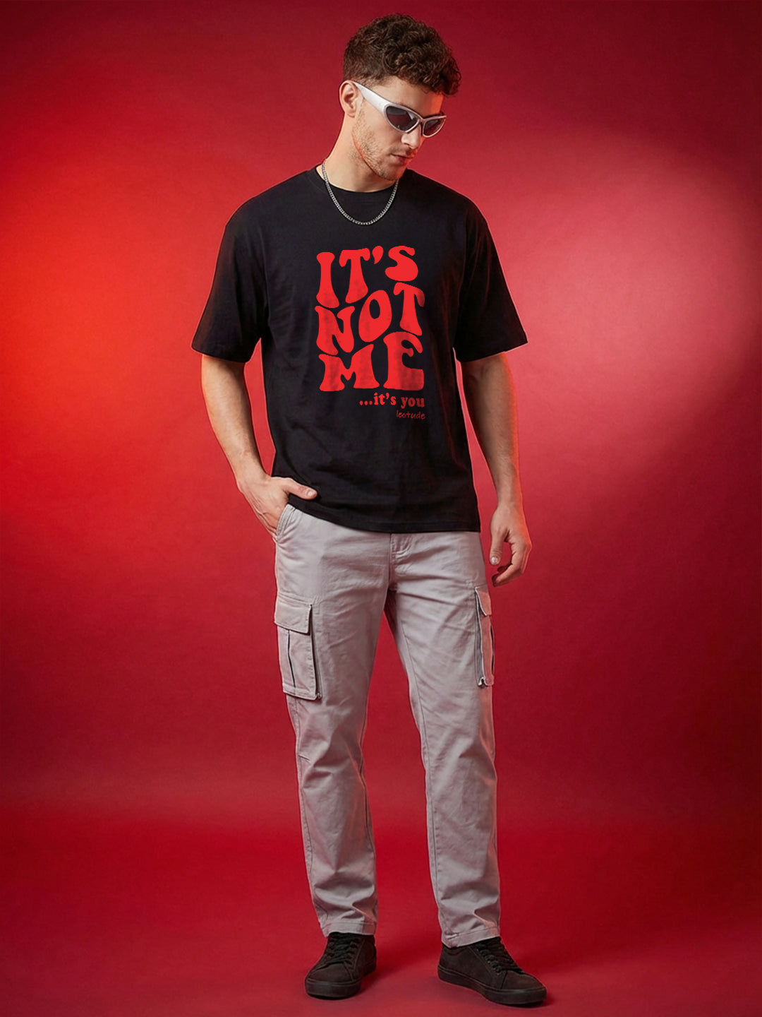 Leotude Men's "It's Not Me" Printed Oversized T-Shirt — Black Streetwear Tee