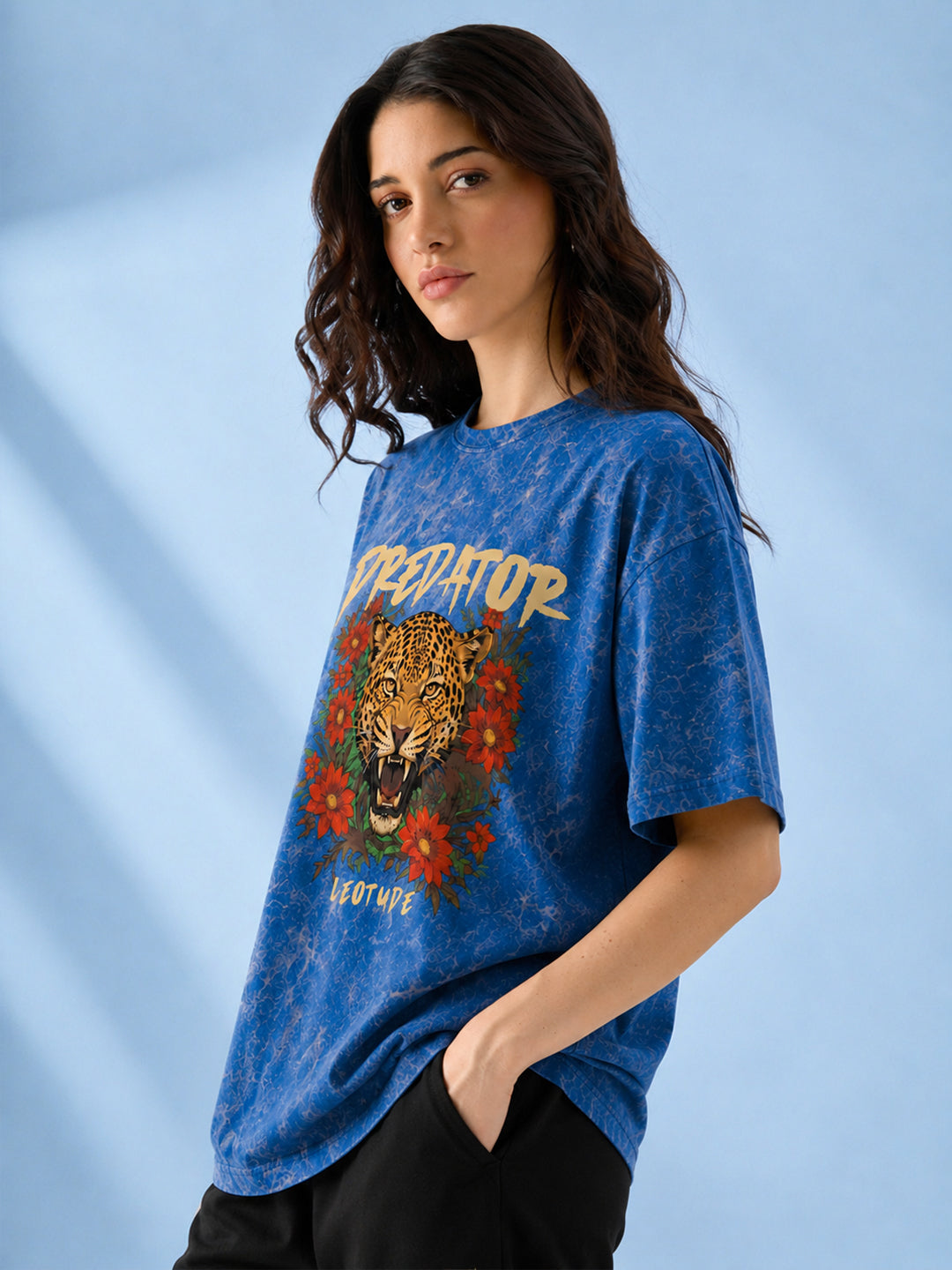Leotude Women's Blue PREDATOR Printed T-Shirt