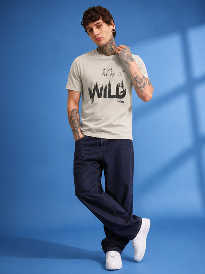 Leotude Men's Aluminium Grey Into The Wild Printed T-Shirt